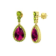 Nil Damlası Küpe - Rodolit garnet ve peridot 18 ayar altın küpe #1sua8y