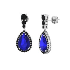 Nil Damlası Küpe - Lab safir ve siyah zirkon 18 ayar beyaz altın küpe #1tc28z9