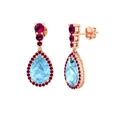 Nil Damlası Küpe - Akuamarin ve rodolit garnet 14 ayar rose altın küpe #1tfh3kx