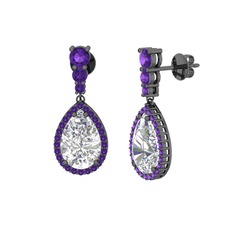 Nil Damlası Küpe - Swarovski ve ametist 925 ayar siyah rodyum kaplama gümüş küpe #1u5k75o