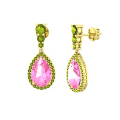 Pembe kuvars ve peridot 8 ayar altın küpe