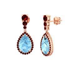 Nil Damlası Küpe - Akuamarin ve garnet 18 ayar rose altın küpe #1uxt195