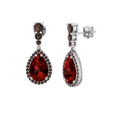 Garnet ve dumanlı kuvars 925 ayar gümüş küpe