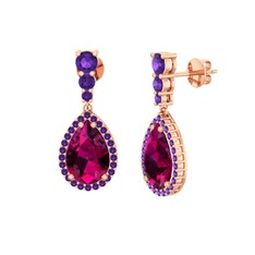 Rodolit garnet ve ametist 8 ayar rose altın küpe