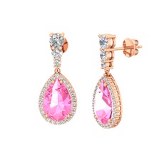Pembe kuvars ve swarovski 14 ayar rose altın küpe