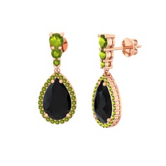 Siyah zirkon ve peridot 14 ayar rose altın küpe