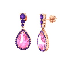 Pembe kuvars ve ametist 8 ayar rose altın küpe