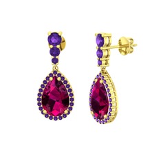 Rodolit garnet ve ametist 18 ayar altın küpe