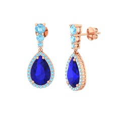 Nil Damlası Küpe - Lab safir ve akuamarin 14 ayar rose altın küpe #1xk9px5