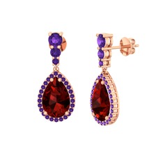Garnet ve ametist 925 ayar rose altın kaplama gümüş küpe