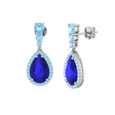 Lab safir ve akuamarin 8 ayar beyaz altın küpe