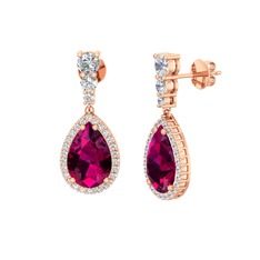 Rodolit garnet ve swarovski 14 ayar rose altın küpe