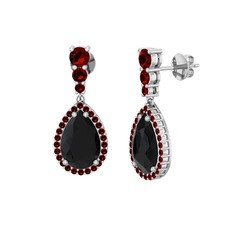 Nil Damlası Küpe - Siyah zirkon ve garnet 925 ayar gümüş küpe #254zh0