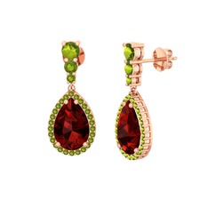 Garnet ve peridot 925 ayar rose altın kaplama gümüş küpe
