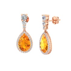 Nil Damlası Küpe - Sitrin ve swarovski 925 ayar rose altın kaplama gümüş küpe #29fzct