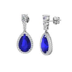 Lab safir ve beyaz zirkon 925 ayar gümüş küpe