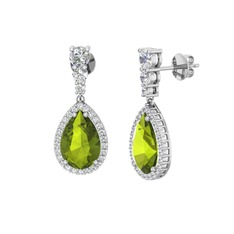 Peridot ve swarovski 18 ayar beyaz altın küpe