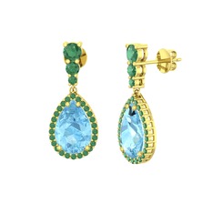 Nil Damlası Küpe - Akuamarin ve kök zümrüt 925 ayar altın kaplama gümüş küpe #51jpym