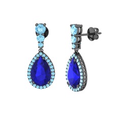 Nil Damlası Küpe - Lab safir ve akuamarin 925 ayar siyah rodyum kaplama gümüş küpe #5i507g