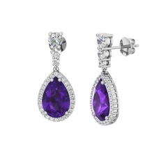 Ametist ve swarovski 18 ayar beyaz altın küpe