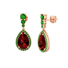 Garnet ve yeşil kuvars 925 ayar rose altın kaplama gümüş küpe