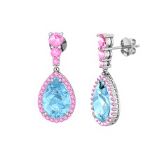 Nil Damlası Küpe - Akuamarin ve pembe kuvars 18 ayar beyaz altın küpe #617tq9