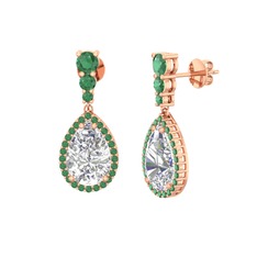 Nil Damlası Küpe - Swarovski ve kök zümrüt 14 ayar rose altın küpe #6877g0