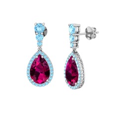 Nil Damlası Küpe - Rodolit garnet ve akuamarin 18 ayar beyaz altın küpe #68c4pu