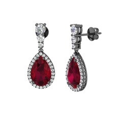 Nil Damlası Küpe - Kök yakut ve swarovski 925 ayar siyah rodyum kaplama gümüş küpe #6pja70