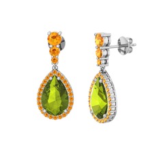 Peridot ve sitrin 18 ayar beyaz altın küpe