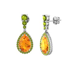 Sitrin ve peridot 18 ayar beyaz altın küpe