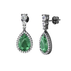Nil Damlası Küpe - Kök zümrüt ve swarovski 925 ayar siyah rodyum kaplama gümüş küpe #7t8f7z