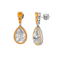 Nil Damlası Küpe - Beyaz zirkon ve sitrin 18 ayar beyaz altın küpe #83po96