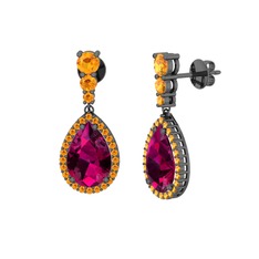 Nil Damlası Küpe - Rodolit garnet ve sitrin 925 ayar siyah rodyum kaplama gümüş küpe #8e5ya8