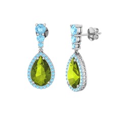 Peridot ve akuamarin 18 ayar beyaz altın küpe