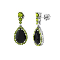 Nil Damlası Küpe - Siyah zirkon ve peridot 18 ayar beyaz altın küpe #8fos2t
