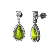 Nil Damlası Küpe - Peridot ve swarovski 925 ayar siyah rodyum kaplama gümüş küpe #8lemnc