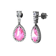 Nil Damlası Küpe - Pembe kuvars ve swarovski 925 ayar siyah rodyum kaplama gümüş küpe #8omj3p