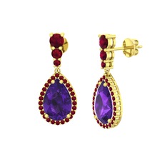 Nil Damlası Küpe - Ametist ve kök yakut 14 ayar altın küpe #8zblpz