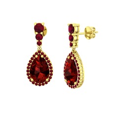 Garnet ve kök yakut 14 ayar altın küpe