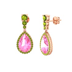 Pembe kuvars ve peridot 925 ayar rose altın kaplama gümüş küpe