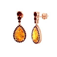Nil Damlası Küpe - Sitrin ve garnet 925 ayar rose altın kaplama gümüş küpe #a5lgy9