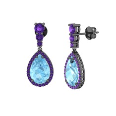 Nil Damlası Küpe - Akuamarin ve ametist 925 ayar siyah rodyum kaplama gümüş küpe #aq3r8m