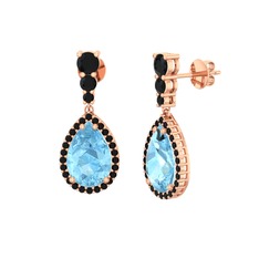 Akuamarin ve siyah zirkon 18 ayar rose altın küpe