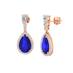 Lab safir ve beyaz zirkon 8 ayar rose altın küpe