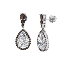 Nil Damlası Küpe - Swarovski ve dumanlı kuvars 8 ayar beyaz altın küpe #cg3dto