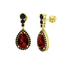 Nil Damlası Küpe - Garnet ve siyah zirkon 14 ayar altın küpe #dcjiag