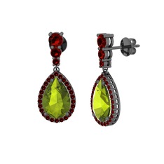 Peridot ve garnet 925 ayar siyah rodyum kaplama gümüş küpe