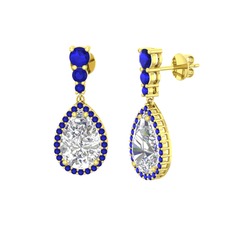 Nil Damlası Küpe - Swarovski ve lab safir 8 ayar altın küpe #e129nm