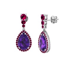 Ametist ve rodolit garnet 14 ayar beyaz altın küpe